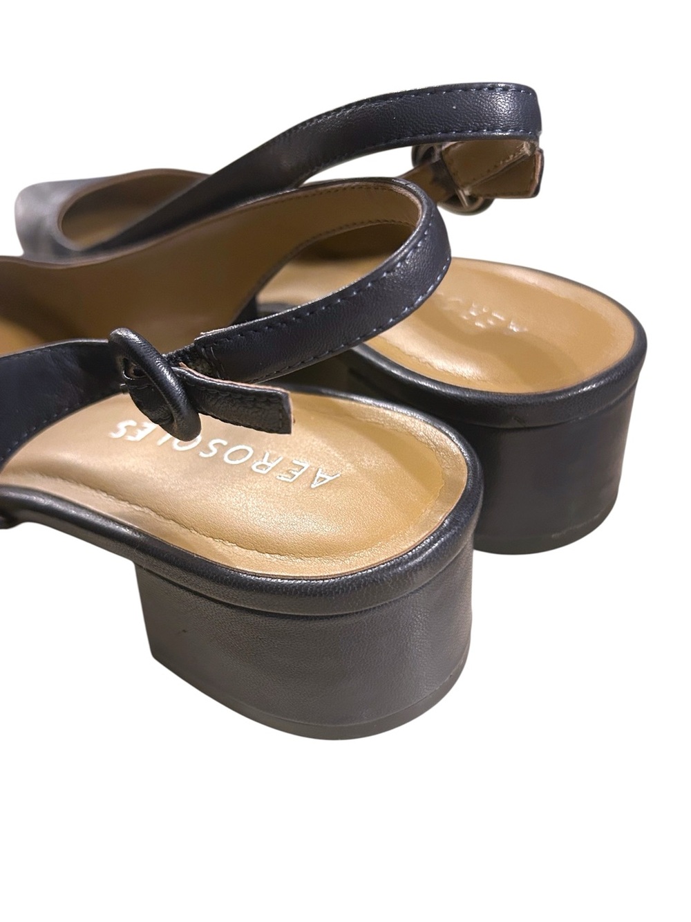 Navy Leather Pointed Toe Slingback Thick 2” Block Heels Size 11 - Picture 6 of 16